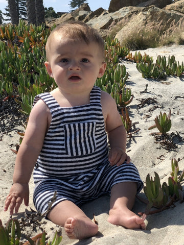 NAVY STRIPED SHORTIE OVERALL