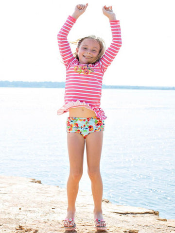 PAINTED FLOWERS STRIPE RASH GUARD BIKINI