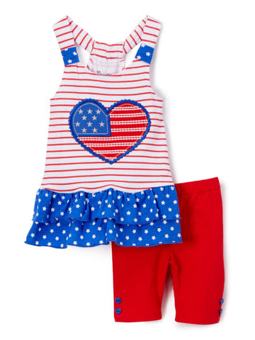 RED STRIPE FLAG HEART KNIT TUNIC & SHORTS - 18M
