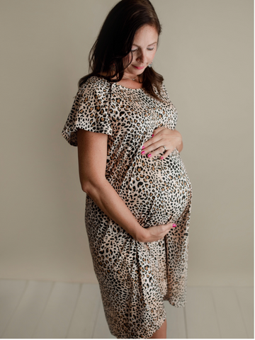 LEOPARD MATERNITY LABOR AND DELIVERY/NURSING GOWN