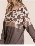 COW PRINT WITH SEQUENCE COLORBLOCK TOP
