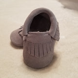 GRAY SUEDE BABY MOCCASINS