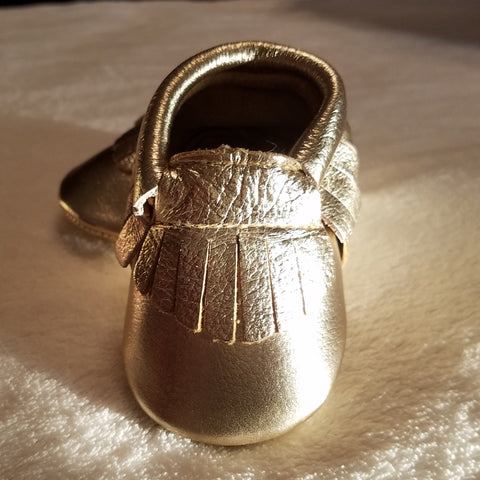 GOLD METALLIC LEATHER BABY MOCCASINS