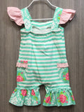 TURQUOISE FLORAL FLUTTER BOW SHORTALL & HAIR ACCESSORY
