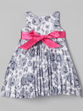 GRAY & PINK FLORAL PLEAT DRESS
