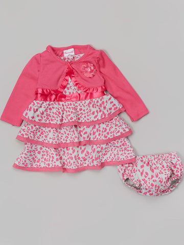PINK LEOPARD DRESS & CARDIGAN WITH BLOOMERS