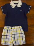 TWO PIECE PLAID AND NAVY SHORT SETS