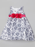 GRAY & PINK FLORAL PLEAT DRESS