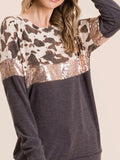 COW PRINT WITH SEQUENCE COLORBLOCK TOP