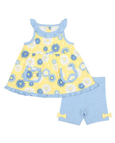 YELLOW & BLUE FLOWER DRESS SHORT SET